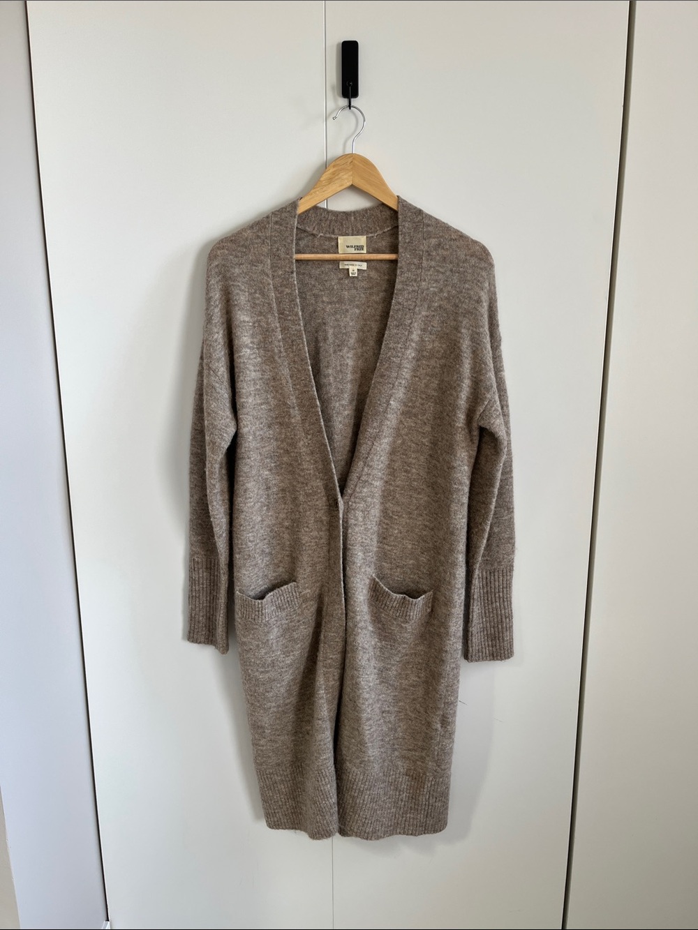 Wilfred Long Open-Front Cardigan in Taupe-Brown